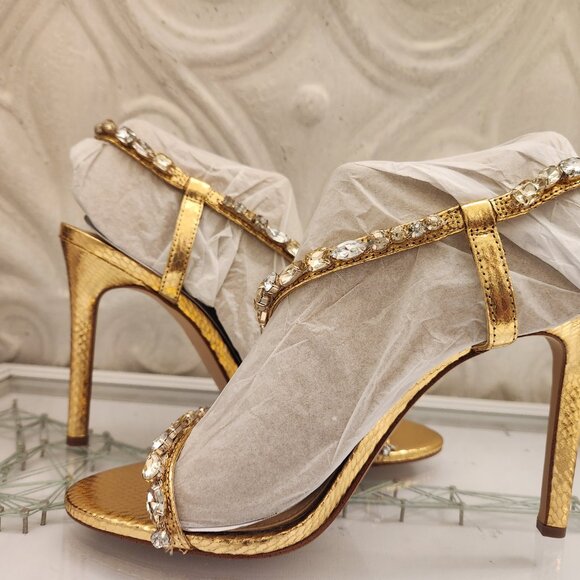Jessica Simpson "Jaycin" Gold Embossed Heeled Sandals. NIB. Size 9 - Picture 5 of 9